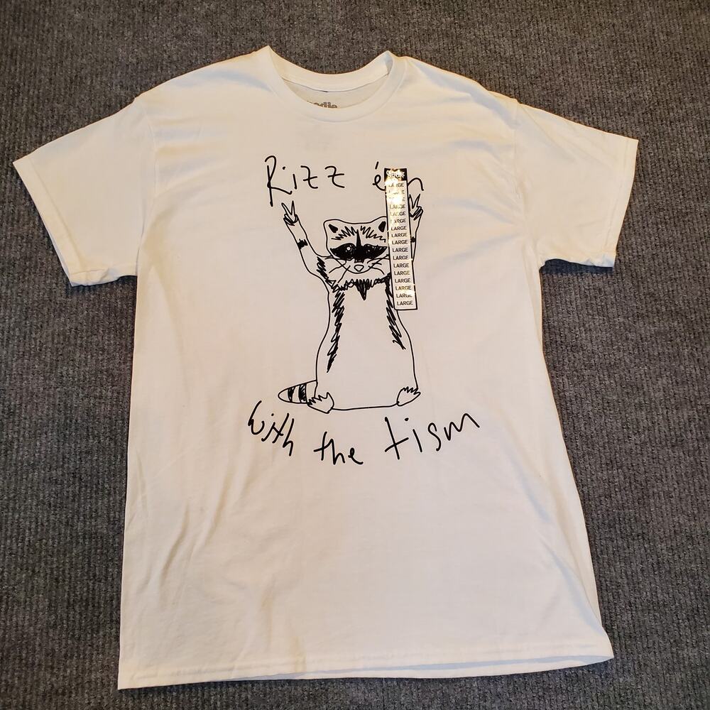 BRAND NEW Goodie Two Sleeves Rizz With The Tism Graphic Tee Shirt White L